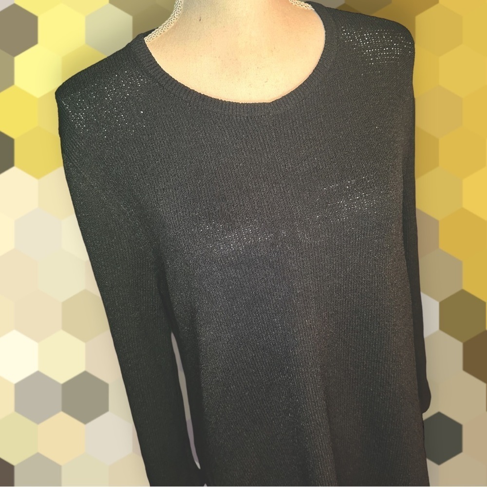 NWT Ball Of Cotton Black Handknit Dolphin Hem Sweater w/ Pearl Detail Sleeves XS - Picture 6 of 12